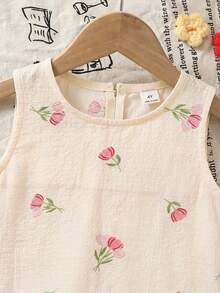 SHEIN 2件套 女童碎花无袖背心和宽松休闲裤套装 - 粉色 - 查看 6