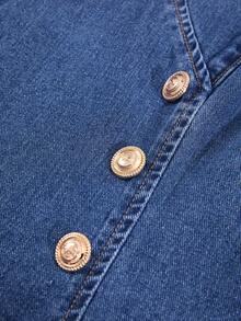 GlowEve Đầm denim nữ cổ chữ V không tay, cài cúc kim loại, thắt eo, thích hợp cho kỳ nghỉ hoặc đi làm. - Màu xanh lam - Xem 4