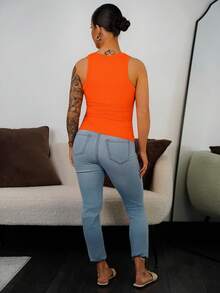 SAYEHFBABY Pure Sensual Sporty Knit Camisole Bodycon Top - Orange - View 2