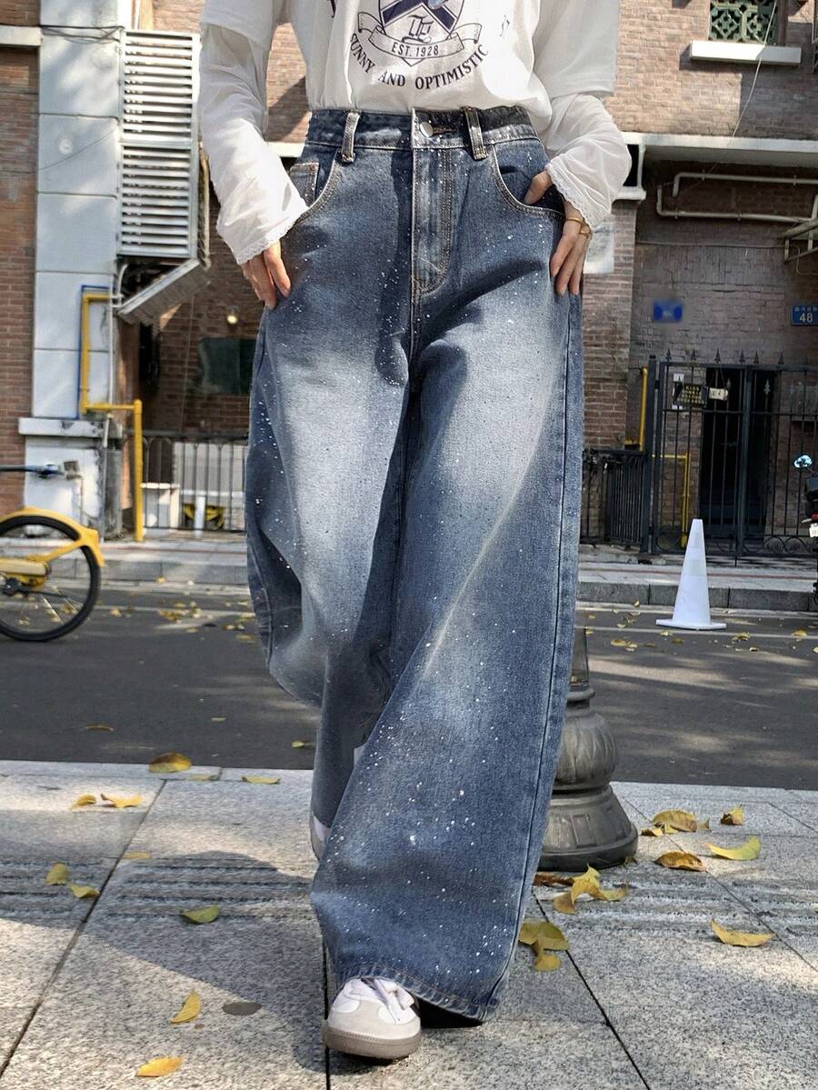 DAZY Women's High Waist Pockets Wide Leg Loose Casual Versatile Jeans - Blue - View 1