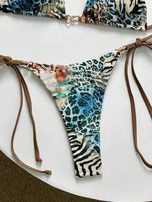 Swim Vcay Digital Print Side Tie Women Beach Vacation Casual Swim Shorts, Spring/Summer Animal Print Bathing Suit - Multicolor - View 2