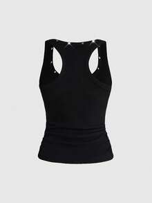 ROMWE Avant Women's Retro Baddie Unisex Streetwear Starry Sky & Rivet Print Tank Top - Black - View 4