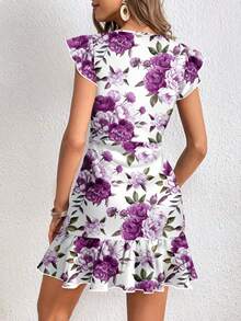 SHEIN Clasi Váy mini tay lỡ in hoa tím cho nữ - Màu tím hoa cà - Xem 2