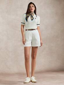 Briarwyn Women's Casual Contrast Trim Bear Embroidery Short Sleeve Sweater, Summer - White - View 8