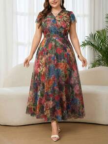 Reflora Đầm hoa thanh lịch dành cho nữ cỡ lớn, đầm dự tiệc cưới mùa hè. - Nhiều màu - Xem 3