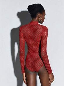 Maija 1 pieza Body transparente negro con detalles de strass para adultos - Burdeos - Ver 2