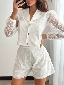 EURMUSE Women, Spring, Summer, Set, Shirt, Short, Boho - White - View 3