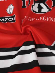 SHEIN ChillGRL 少女休闲街头日常通勤字母撞色条纹印花V领短袖针织T恤 - 紅色 - 查看 4