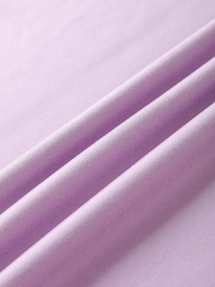 SHEIN CURVE+ 大码女式夏季爱心印花圆领短袖休闲T恤衫 女式上衣 - 紫色 - 查看 4