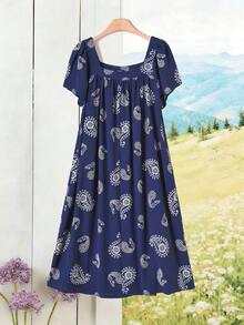 Rusticease 女士休闲度假风佩斯利印花短袖连衣裙 - 彩色 - 查看 5