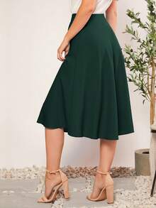 SHEIN Clasi 女士纯色休闲百搭日常穿搭半身裙 - 墨綠色 - 查看 2