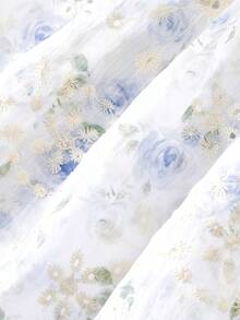 SHEIN MOD Women's Floral Print Pleated Casual Versatile Daily Wear Camisole Top - Blue and White - View 6