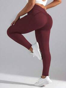 Rhythm Era Pocket Yoga Pants, Tummy Control, Butt Lifting, Suitable For Cycling And Activewear - Burgundy - View 2