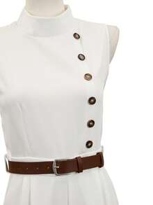 Balvessa 女士优雅纯色立领无袖连体裤 - 白色 - 查看 4