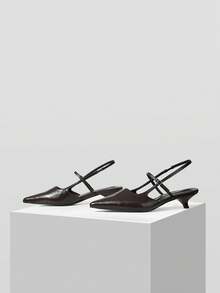Mnmlis Ladies Fashion Back Strap Comfortable Kitten And Shoes - Coffee Brown - View 2