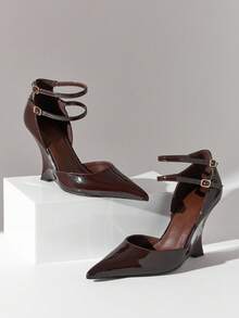 SHUZIA Giày cao gót đế xuồng mũi nhọn, quai kép thời trang gợi cảm dành cho nữ. - Màu nâu Sô-cô-la - Xem 2