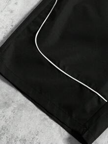 PAVTROS Men's Summer Casual Contrast Trim Shirt And Shorts Set - Black - View 7