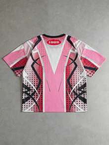 ROMWE MEN Prep Men's Contrast Color Print Tracksuit Short Sleeve T-Shirt, Sports & Casual Wear For Summer - Multicolor - View 3