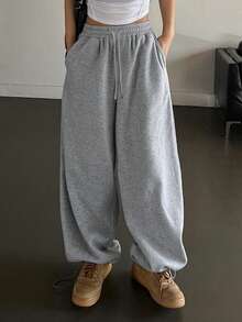 Dazy Tall Tall Women's Elastic Waist Drawstring Loose Hem Casual Long Pants - Grey - View 2