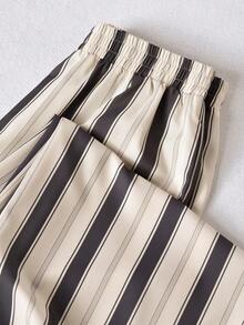 Rusticease Pantalones casuales de pierna ancha con cintura elástica y estampado de rayas para mujer - Multicolor - Ver 4