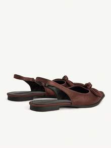 CUCCOO CHICEST 女士鞋 春夏新款浅蝴蝶结女鞋 织物鞋面 透气内里 日常休闲时尚平底鞋 - 咖啡棕 - 查看 4