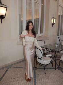 ORNATELLA 珠饰水钻针织开衫 - 杏色 - 查看 3