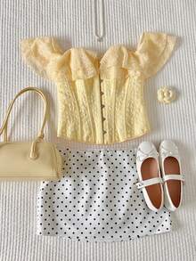 Comfortcana 女士优雅度假风蕾丝边提花吊带背心 - 黃色 - 查看 5