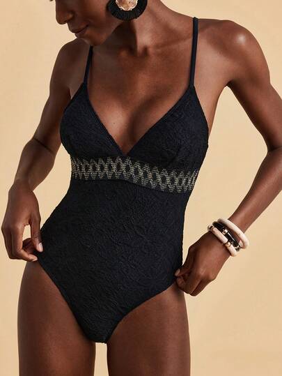 Travachic 女士度假沙滩编织肩带装饰连体泳衣