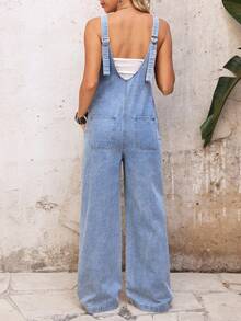 EMERY ROSE Women's Vacation Button Front Pocket Casual Denim Jumpsuit - Blue - View 2
