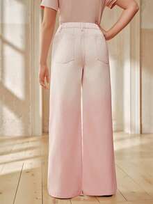 Anewsta Jeans rectos con efecto ombré rosa brillante y diamantes para niñas, primavera/verano - Rosa - Ver 5