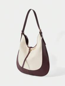 SHECARRY Women's Casual Canvas Splicing Shoulder Bag Crescent Bag - Off-white - View 2