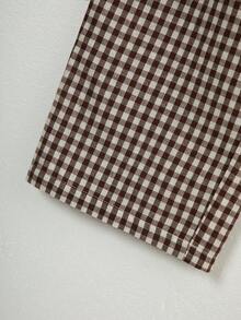 Tween Boys Pajamas-2 Pieces Summer Pajama Set Brown Gingham Short Sleeve Button Shirt With Collar Long Pants Sleepwear Relaxed Fit Holiday 2026 Essential Nightwear Lightweight Cute Stars Embroidered Classic Casual Home Gift Perfect Lounge - Mocha Brown - View 10