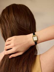 MOTF PREMIUM ENGRAVED GOLD-TONE ROMAN NUMERAL WOMEN'S WATCH - Black - View 3