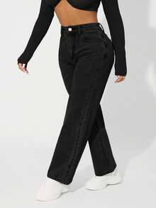 Flexra Jeans rectos de talla grande para mujer, para todas las estaciones - Negro - Ver 1