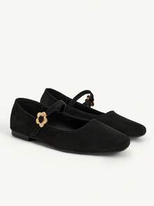 CUCCOO CHICEST Women's New Autumn One-Strap Buckle Suede Comfortable Square Toe Casual Flat Shoes - Black - View 1