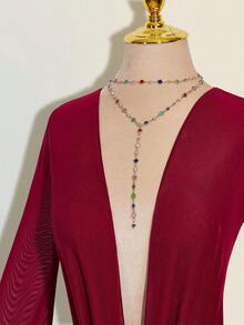 SHEIN ICON Đầm ngắn gợi cảm, rộng thùng thình, cổ khoét sâu, phối lưới, hở lưng. - Màu Đỏ Sâu - Xem 3