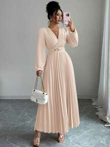 Elenzga Đầm xếp ly thanh lịch, thích hợp cho mùa tựu trường, sinh nhật, đám cưới. - Màu Khaki - Xem 3