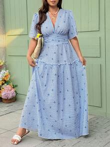 Vionelle 大码法式休闲条纹印花春夏常规连衣裙 - 藍白色 - 查看 6