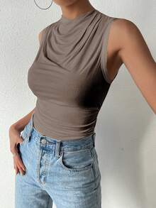 Firerie St Patrick Solid Ruched Tank Top - Coffee Brown - View 5