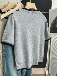 SHEIN Franclia 新款休闲宽松碎花甜美复古女式针织毛衣，春秋季 - 淺灰色 - 查看 2