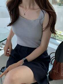 DAZY Square Neck Sleeveless Tank Top For Women, Slim Fit Camisole Tank Top - Grey - View 7