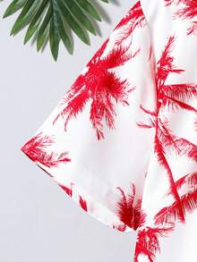 Camisa tejida con cuello estampada de vacaciones para niños adolescentes - Rojo - Ver 3