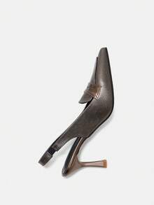 2025秋冬季女士细跟尖头乐福鞋，带后跟带，优雅高跟鞋 - 銅色 - 查看 10