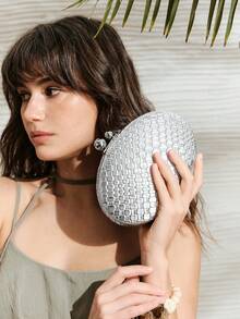 Bolso de mano con textura plateada elegante y de moda para fiesta - Plateado - Ver 6