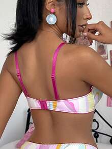 Eraneu 1pc Women's Colorful Striped Ruched Underwire Bra - Multicolor - View 2