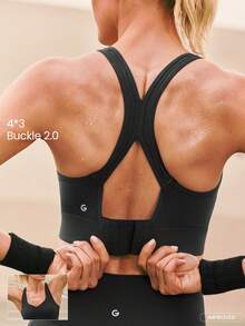 GLOWMODE FeatherFit™-Sculpt 强韧训练弹力支撑后背交叉镂空运动文胸，中等强度训练跑步健身日常运动服，可拆卸胸垫。 - 黑色 - 查看 1