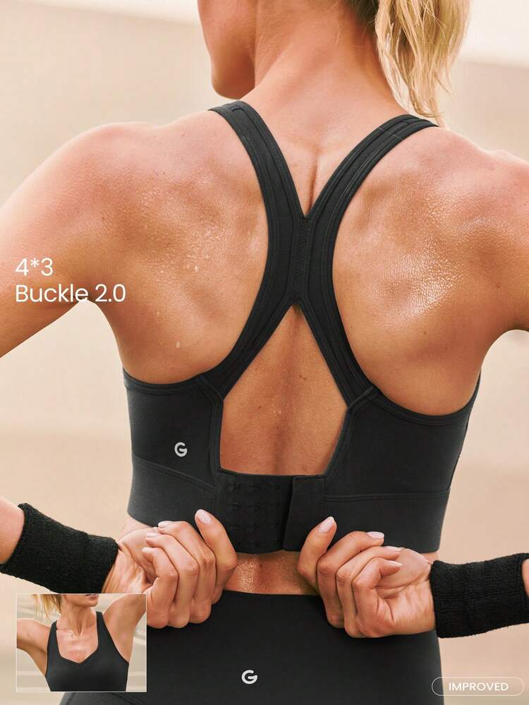 FeatherFit™-Sculpt Tough Trainer Stretchy Supportive Back Closure Crossover Cutout Back Sports Bra Medium Impact Training Running Workout Gym Daily Active Wear Removable Cups