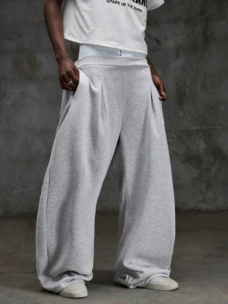 Men's Casual Pleated Embroidered Pocket Sweatpants