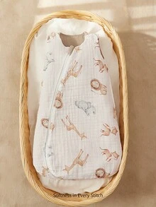 Cozy Pixies 1个婴儿睡袋，双面咖啡色狮子鹿图案，柔软舒适，适合新生儿，通过Oeko-Tex认证。 - 彩色 - 查看 6