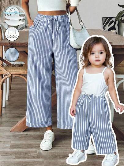Babygirl Cute Casual Striped Elastic Waist Pants, Summer
